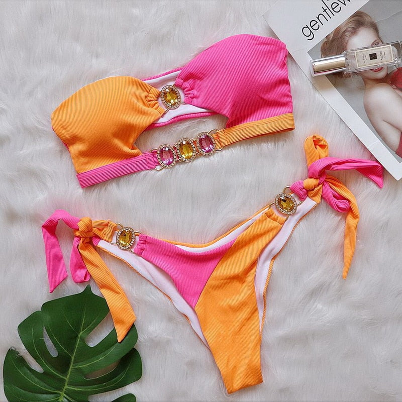 Push Up  2023 Luxury Rhinestone Bikini Women Swimwear Brazilian Bathing Suit