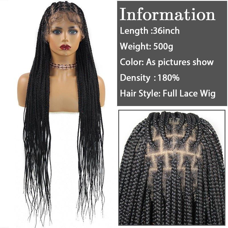 FROST HUMAN HAIR COLLECTION 36‘’ Full Lace Box Braid Lace Front Wig Super Long Criss Cross Knotless Braids Wig Ombre Synthetic Braided Wigs for Black Women
