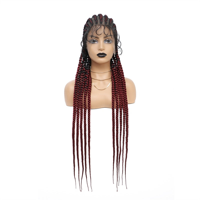 FROST HUMAN HAIR COLLECTION 36 Inches Full Lace Box Braided Wig Cornrow Braids Lace Wigs Synthetic 360 Knotless Box Braids Lace Front Wigs for Black Women