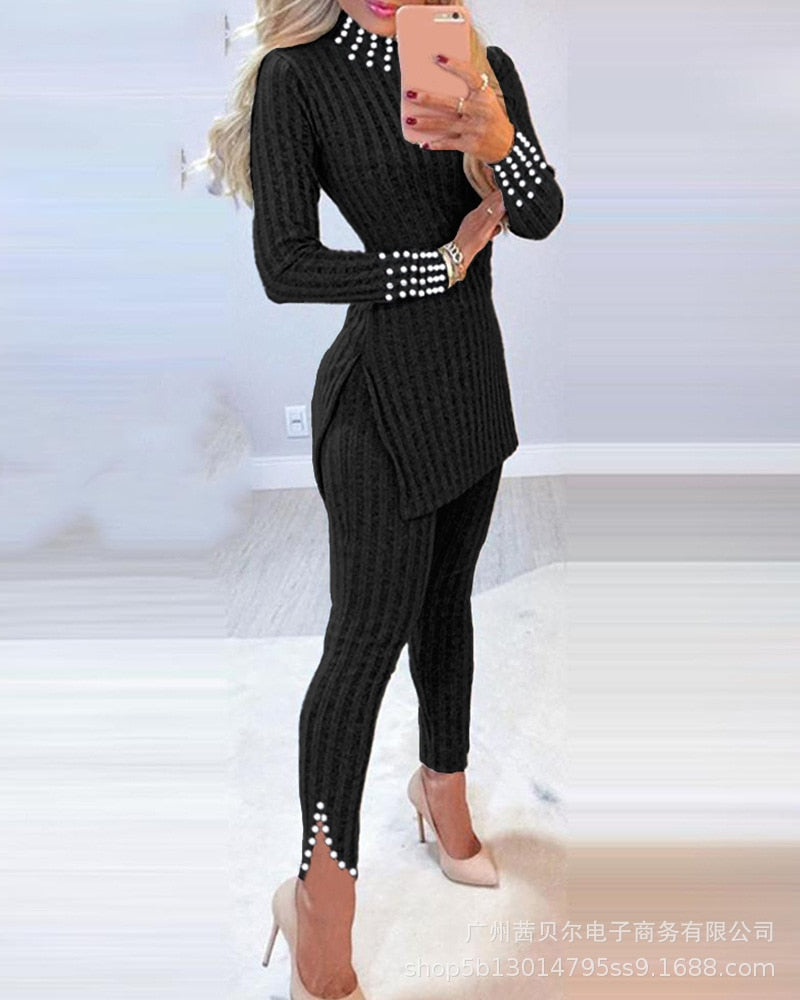 Knitted 2 Piece Suits Women Long Sleeve Set Fashion Outfit