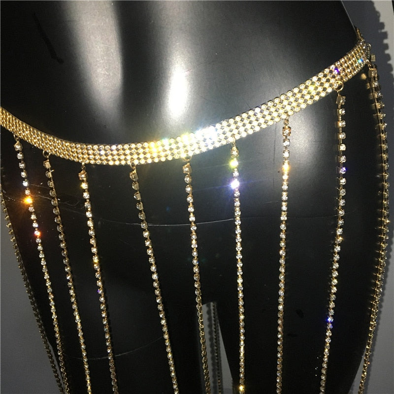 Glitter Rhinestone Long Tassel Skirts