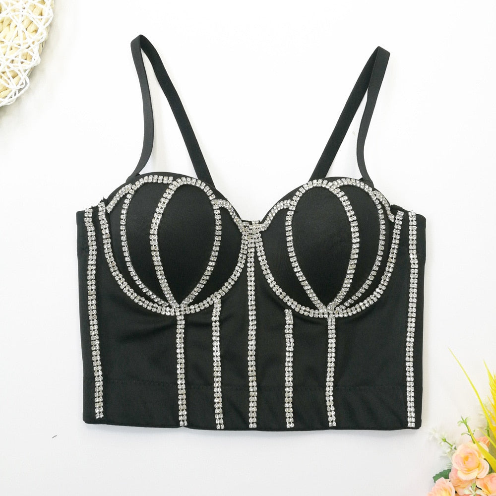Handmade Women Glitter Diamante Crop Top